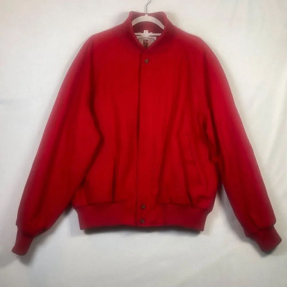 Vintage Baracuta Red Wool Blend Bomber Jacket Size L Raglan Sleeve Knit Trim
